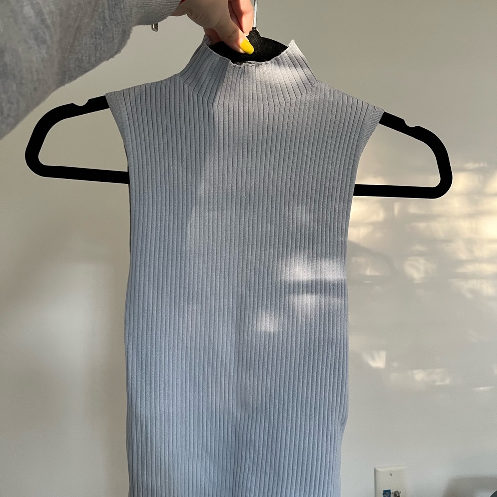 Aritzia BABATOB ribbed mock neck top with open back tie